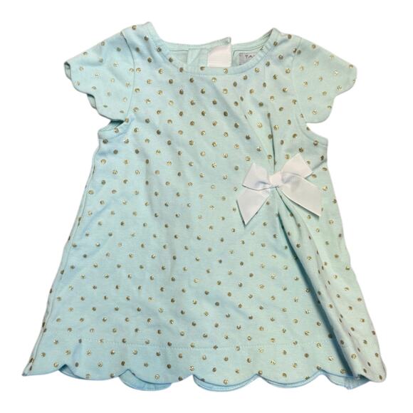 Tahari Aqua Blue & Gold Glitter Polka Dot Dress EUC Size 24 Months - Picture 1 of 2